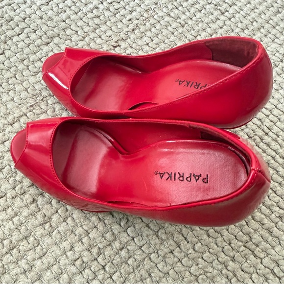 NWOT Paprika Red Open Toe Heels 4” Heel Sz 7 High Heels Stiletto Dress Peep Toe - Picture 5 of 8
